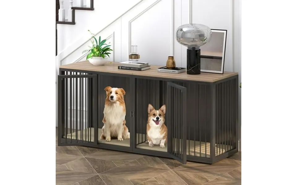 Linor Wooden Large Dog Crate Furniture For 2 Dogs With 2-door 71