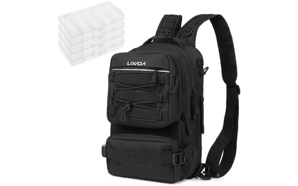 Lixada Fishing Sling Tackle Storage Bag Lightweight Sling Fishing Backpack For Fishing Hiking Hunting With 4 Tackle Box