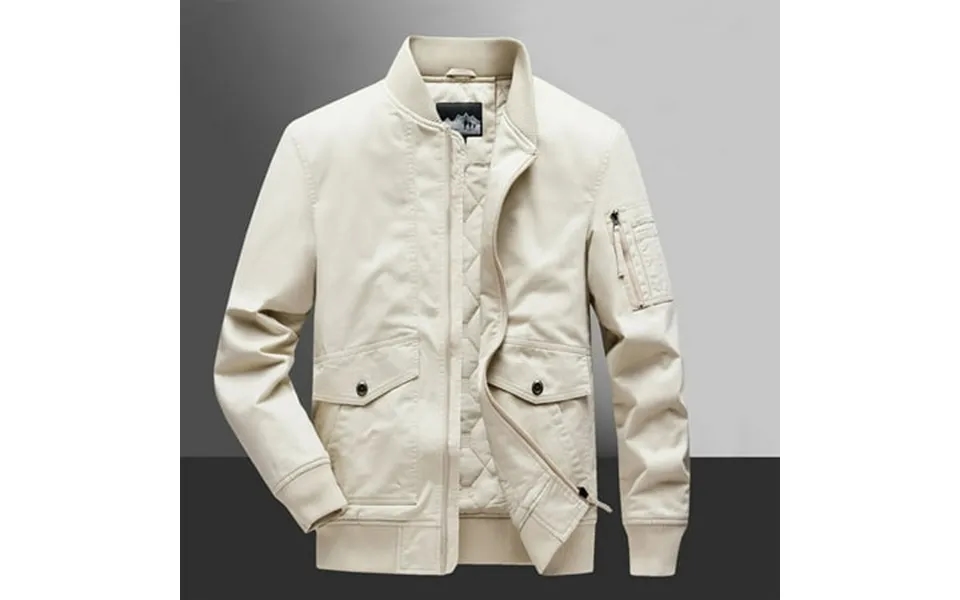 Lkfuzj Men S Casual Bomber Jacket Outdoor Fall Winter Zip-up Twill Cotton Warm Work Flight Jacketwith Multi-pocket - Bei