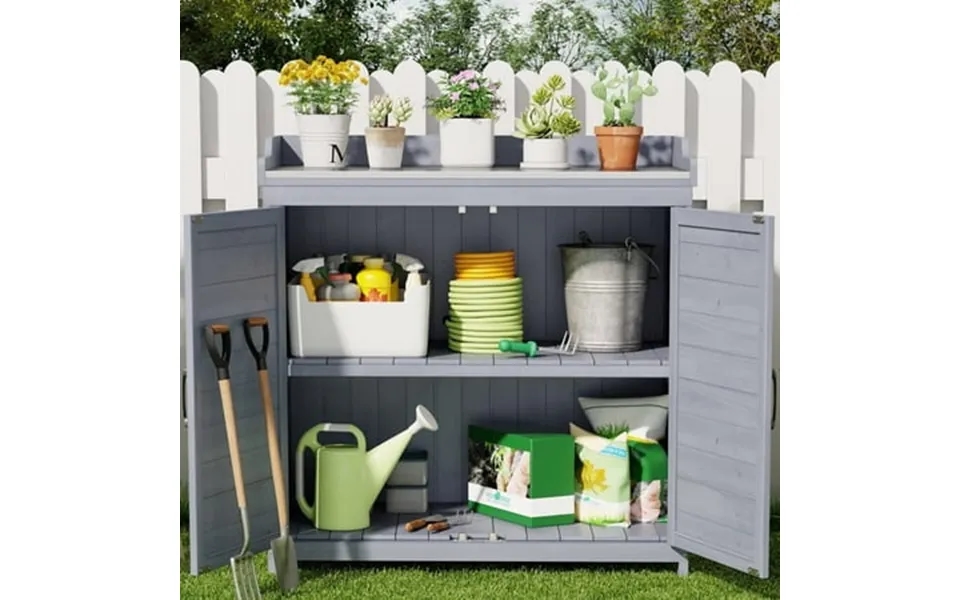 Lofka Small Outdoor Storage Cabinet Potting Benches With Outdoor Plant Stand Wood Gray Gabinete De Almacenamiento