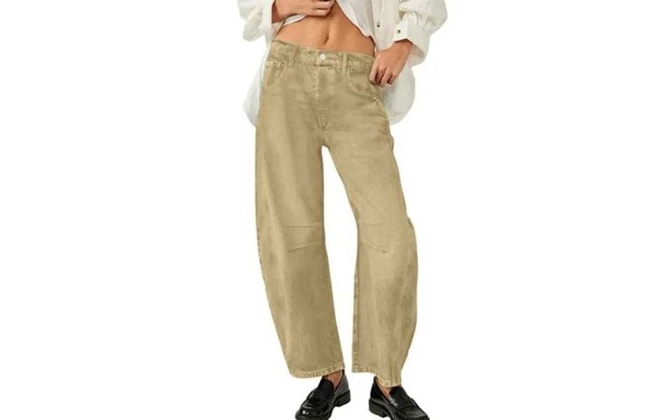 Lojoutye 2025 Mid Rise Barrel Jeans M1 Denim For Women Wide Leg Jean Pants For Women Ripped Mid Waist Cropped Denim Ladi