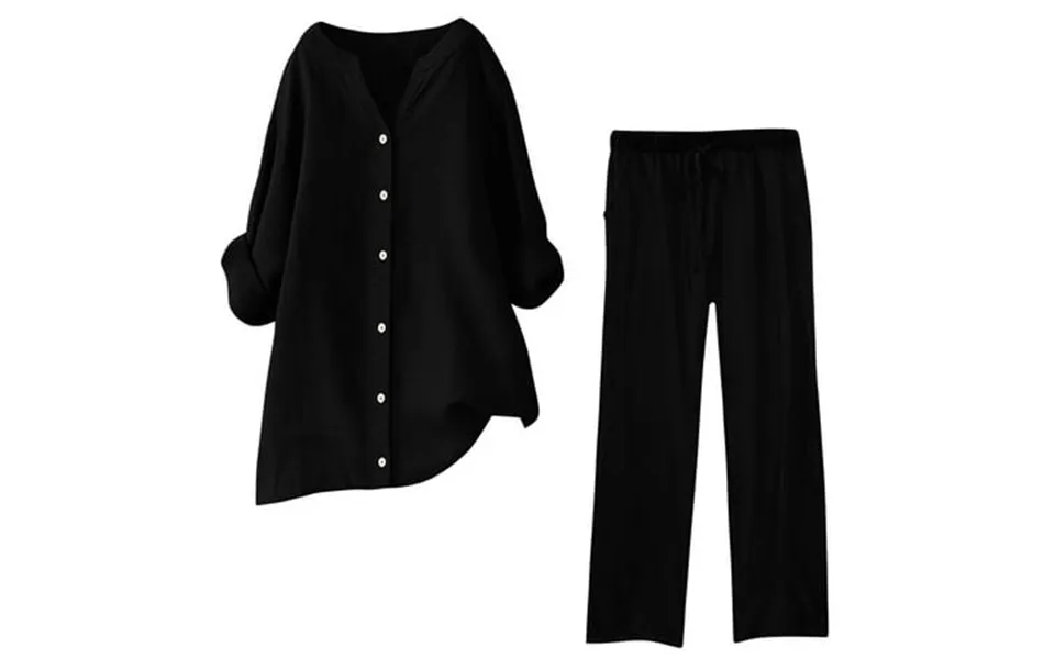 Lojoutye 2025 Womens 2 Piece Outfits Womens Summer Work Suits Wide Leg Blouse Pockets 3xl Ski Bibs Elastic Pants Sets Ca