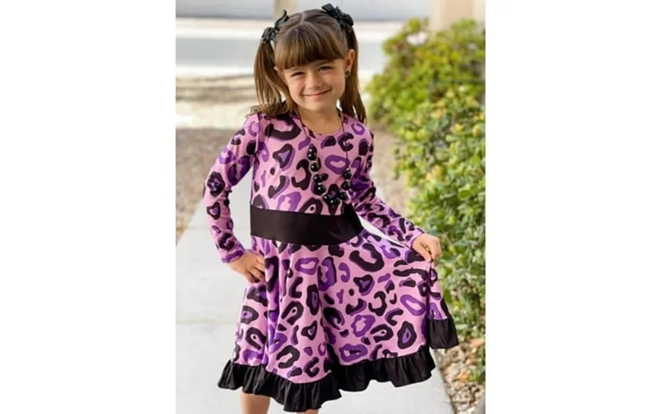 Long Sleeved Purple Twirly Leopard Dress