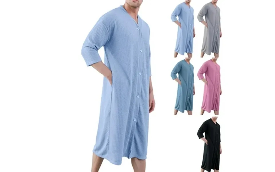 Loopsun Mens Bath Robes Men S Loose Casual Solid Cardigan Style Pajamas Bathrobes And Nightgowns Dark Blue Xl
