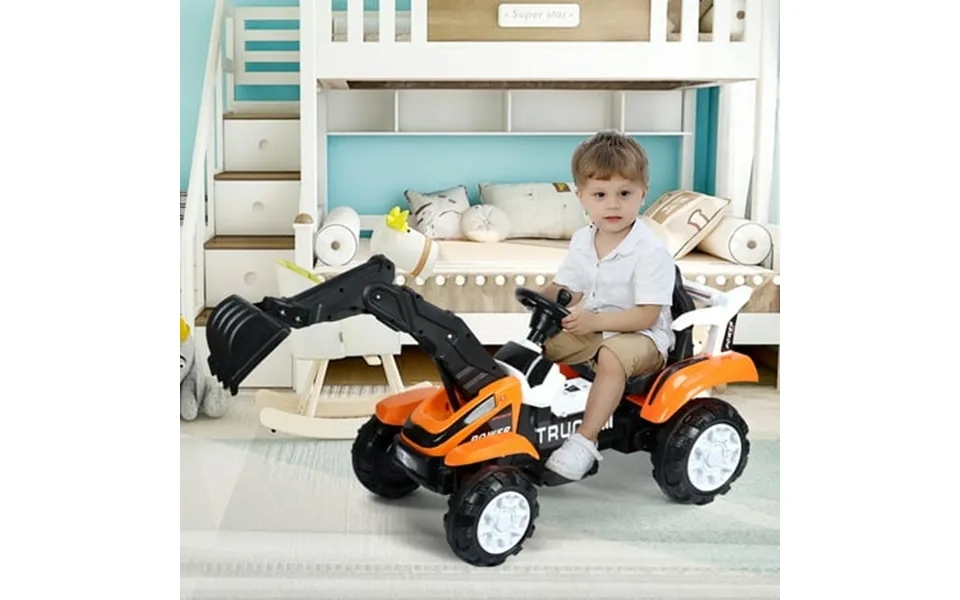 Lorelo Ride On Excavator Battery Powered Digger Forward & Backward Motor Arm Music Sounds Electric Construction Vehicle