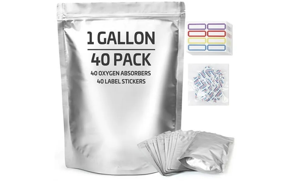 Lotfancy Mylar Bags S With Oxygen Absorbers & Labels Resealable Foil Ziplock Bag 40 Pcs 1 Gallon