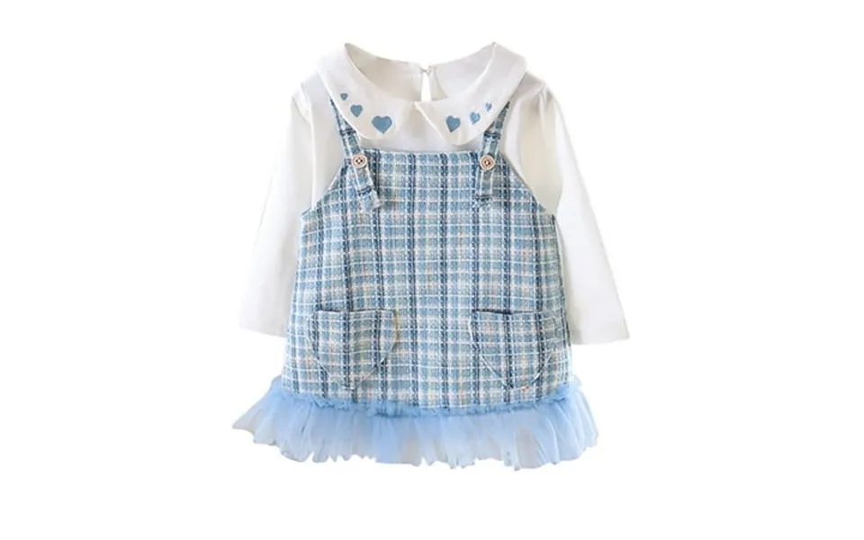 Lovebay Baby Girl S Holiday Christmas Dress Toddler Princess Shirt Plaid Suspender Skirt Blue 2-3 Years