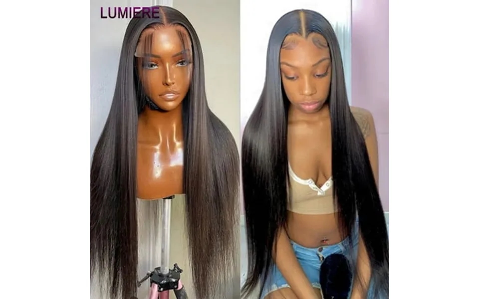 Lumiere Bone Straight Lace Front Human Hair Wigs Brazilian 13×4 Lace Front Wig Cap 180% Natural Black 32