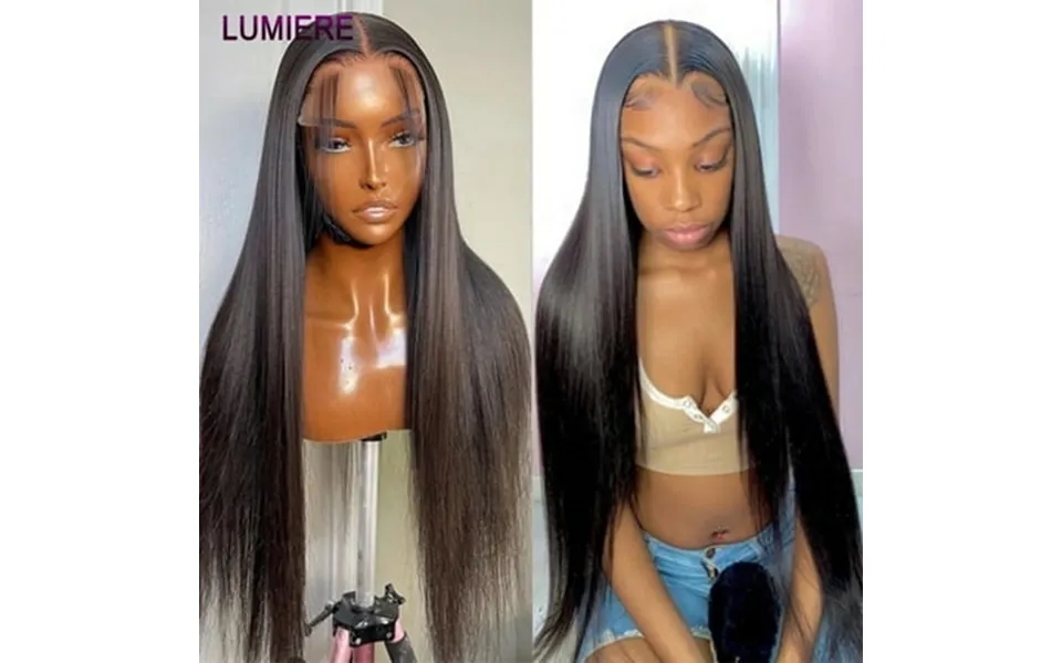 Lumiere Brazilian Bone Straight Lace Front Human Hair Wigs13×4 Lace Wig Cap 150% Natural Black 34 Inch