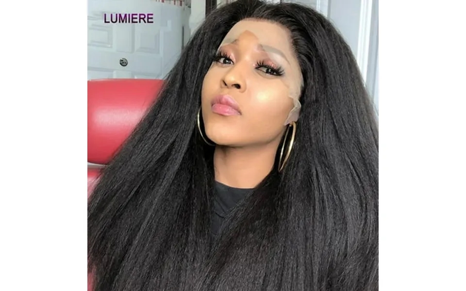 Lumiere Brazilian Kinky Straight Lace Front Human Hair Wigs 13×4 Lace Front Wig Cap 150% Natural Black 18
