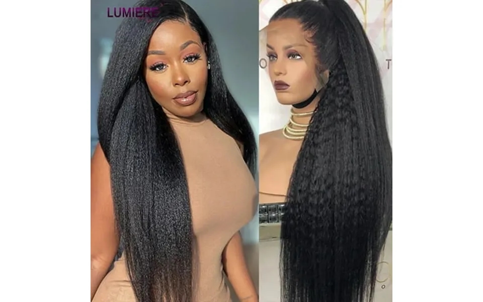 Lumiere Brazilian Kinky Straight Lace Front Human Hair Wigs 13×4 Lace Front Wig Cap 180% Natural Black 20