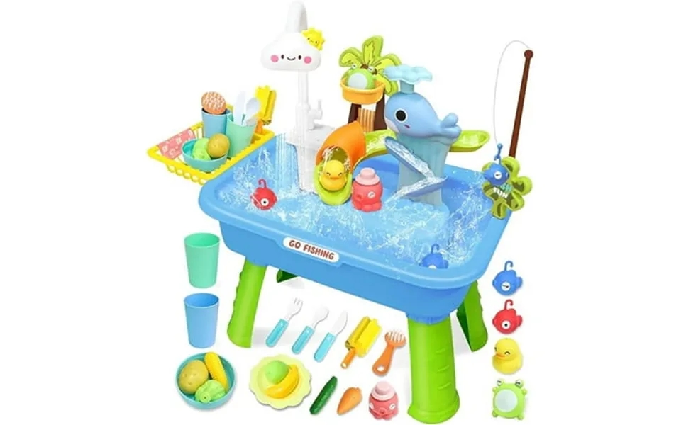 Luoluo Kitchen Play Sink Toys Electronic Dishwasher Sink With Running Water Fishing Game Toys And Play Food For Kids Wit