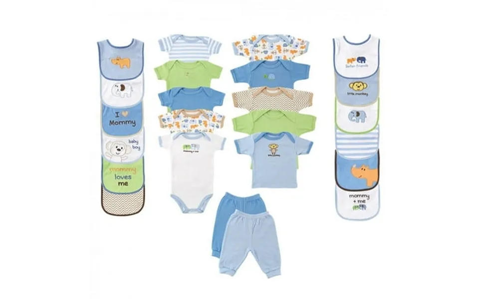 Luvable Friends Baby Boy Layette Gift Cube Blue Safari 0-3 Months