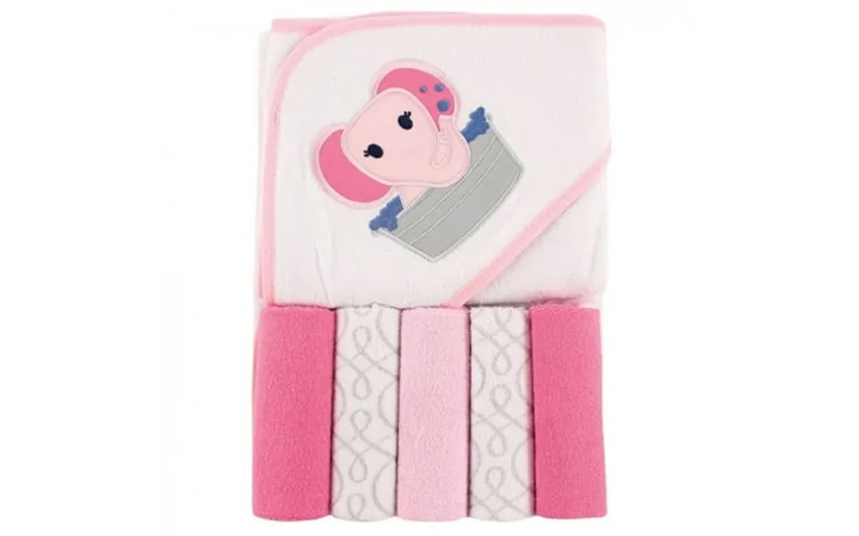 Luvable Friends Baby Girl Hooded Towel With Five Washcloths Pink Elephant One Size