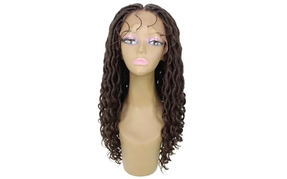 Luxluxe Andrea 4x4 Curly 37 Inch Long Hand Tied Lace Braid Wig Beauty Heat Resistant Fiber Chestnut Brown