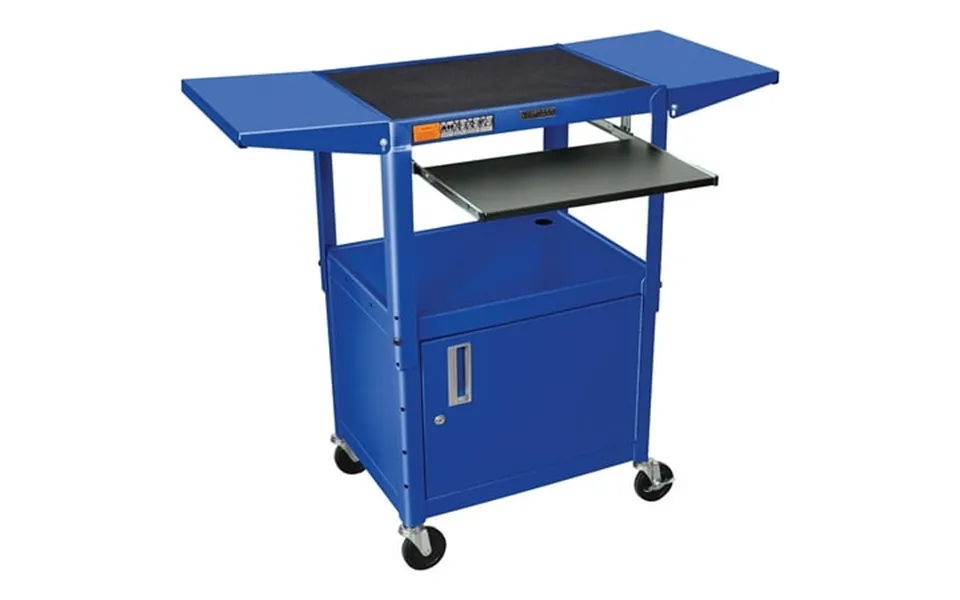 Luxor Adjustable Height Blue Metal A V Cart W Pullout Keyboard Tray Cabinet & 2 Drop Leaf Shelves
