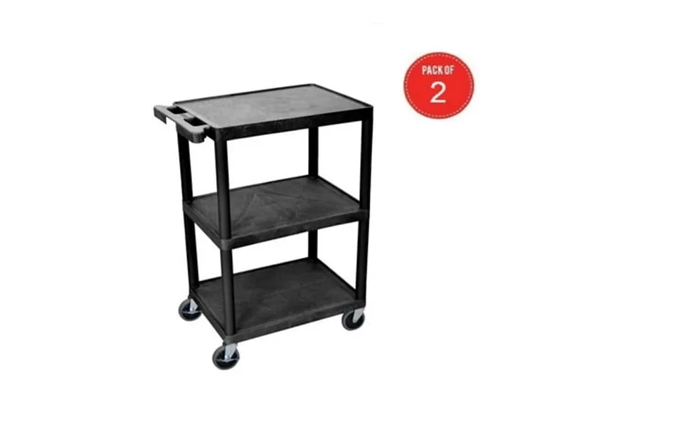 Luxor He34-b 3 Shelves Multipurpose Storage Structural Foam Plastic Service Utility Cart - Black Pack Of 2