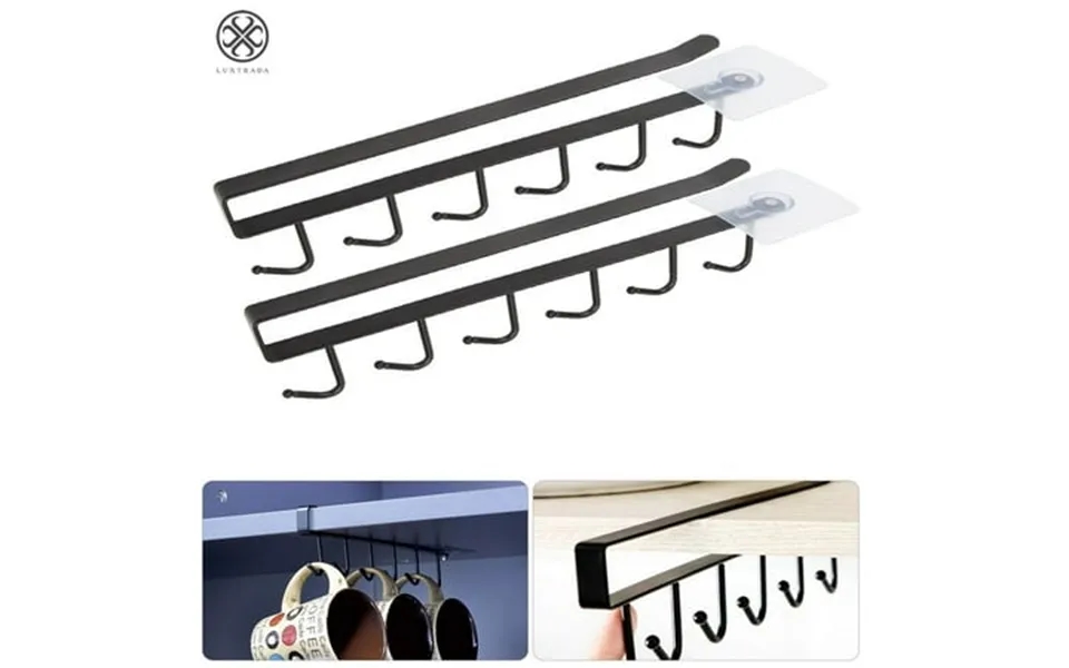 Luxtrada 2 Pack 6 Mug Hooks Black Under Cabinet Mug Hanger Kitchen Utensil Hooks For Kitchen Fit For 1 Inch Thickness Sh