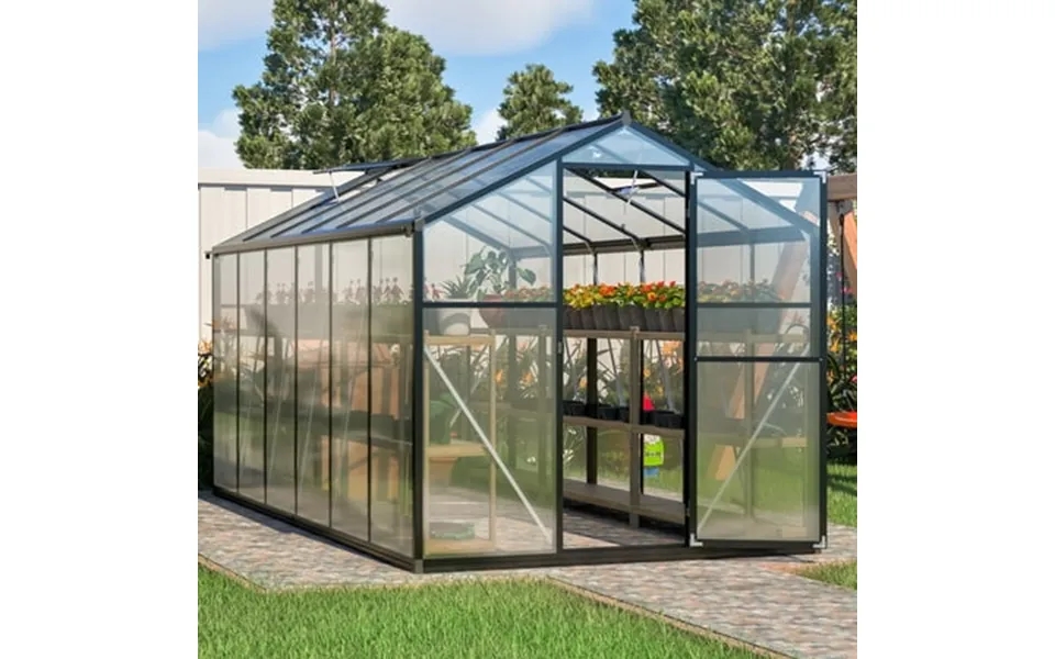 Lzbeitem 12 X6 Outdoor Greenhouse Walk-in Polycarbonate Green House With Aluminum Frame For Backyard Black