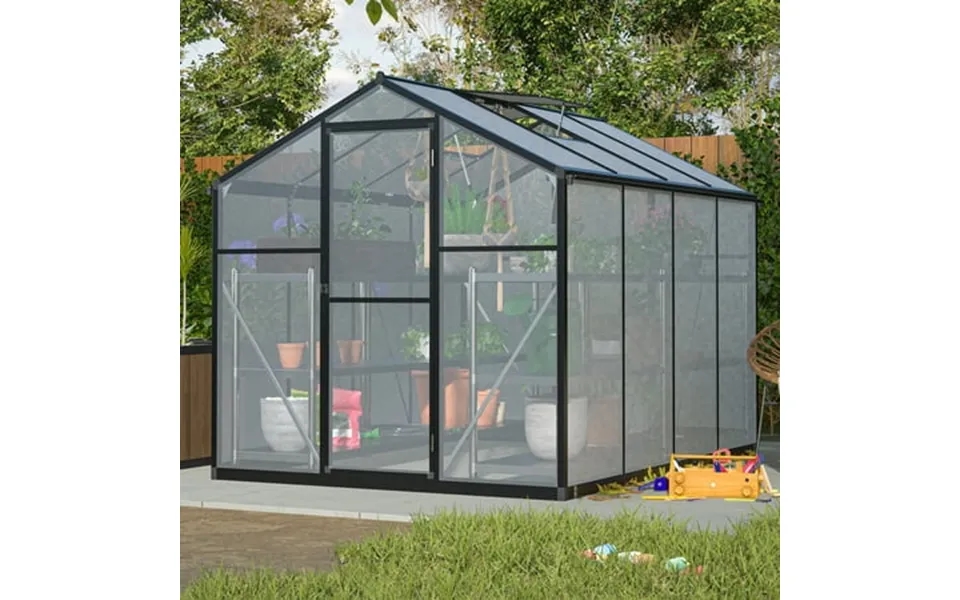 Lzbeitem Outdoor 6 X8 Wall-in Greenhouse Polycarbonate Aluminum Plant Patio Grow House Garden Shed Kit Black