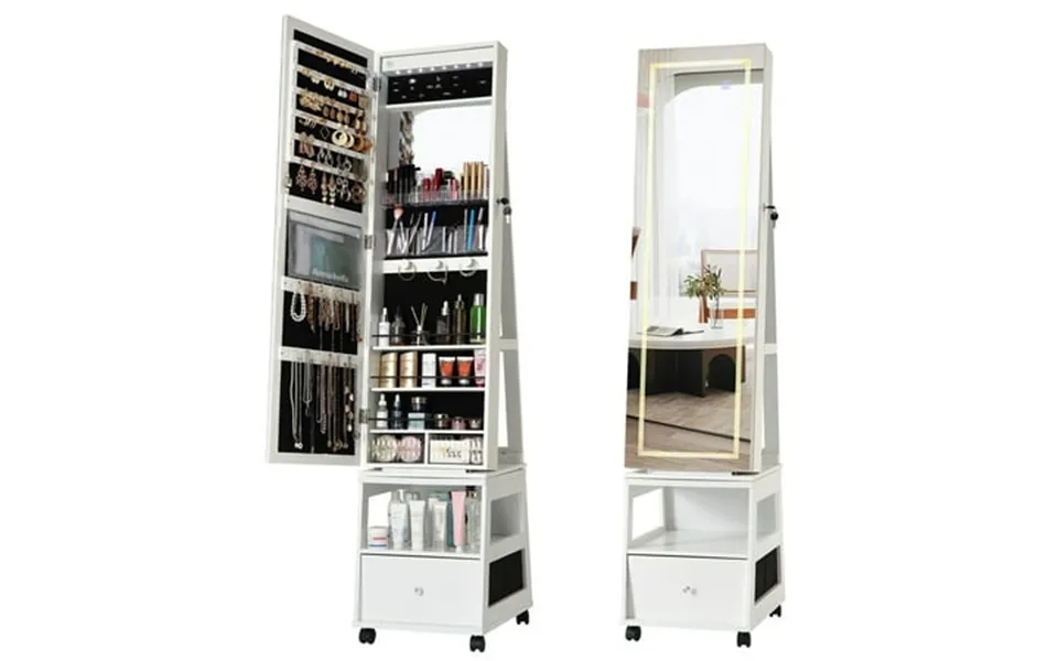 M Optimized 360 Swivel Jewelry Armoire W Full Length Mirror Jewelry Armoire With Led Inside Makeup Mirror Jewelry Organi