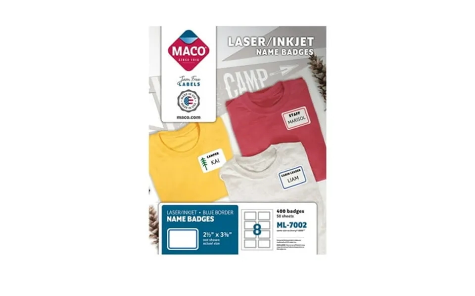 Maco Laser Inkjet Blue Border Name Badge Labels 2-1 3 X 3-3 8 8 Per Sheet 400 Per Box