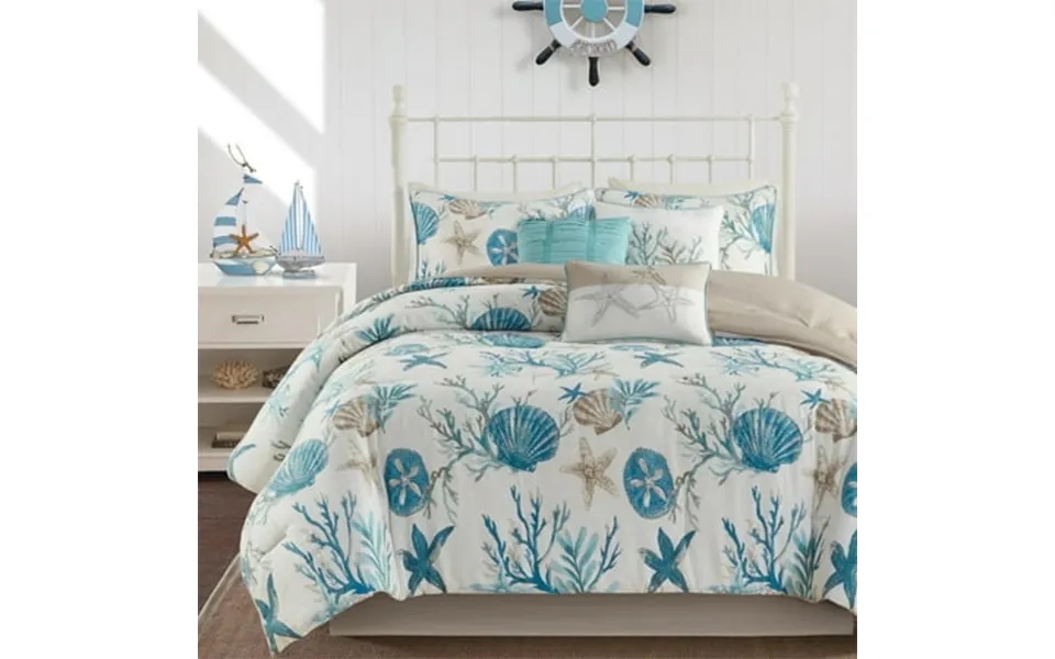 Madison Park Pebble Beach 7-piece Coastal Cotton Sateen Comforter Set - Blue