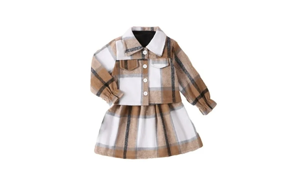 Maean Toddler Baby Girl S Clothes Set High Collar Plaid Dress And Blouse Jacket Outfits For Ages 3-7 Years Old