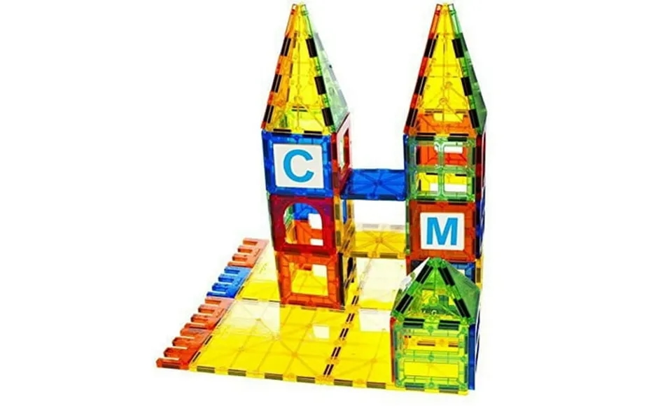 Mag-genius Building Magnet Tiles 3d Brain Building Blocks Set Of 185 Pieces 17 New Plastic Fun Clickins Includes 2 Cars