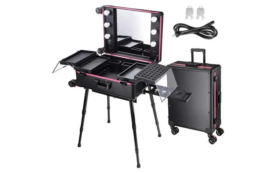 Makeup Case With Led Lighted Mirror 26 Ich Extra Large Cosmetic Orgaizer Storage Trolley Case With Extedable Tray Adjust