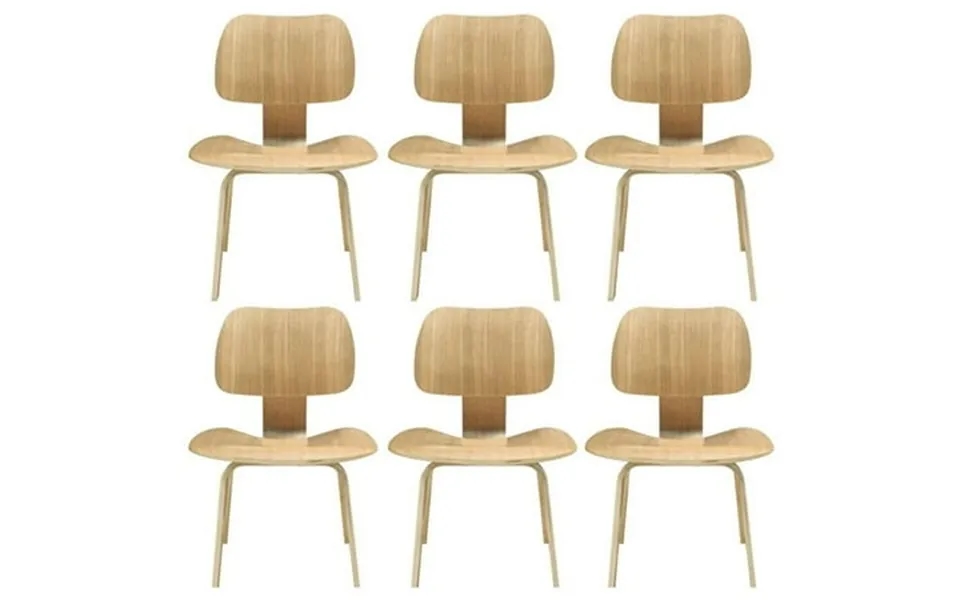 Maklaine 18.5 Style Wood Dining Chairs In Natural Set Of 6