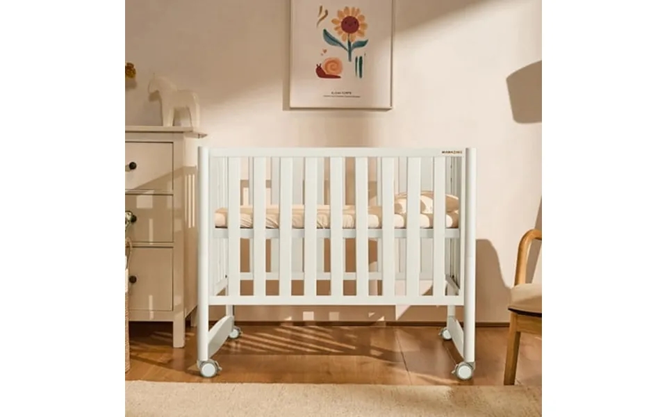 Mamazing 7-in-1 Convertible Baby Crib With Mattress 4 Adjustable Heights Pinewood Foldable Infant Cradle Converts To Twi