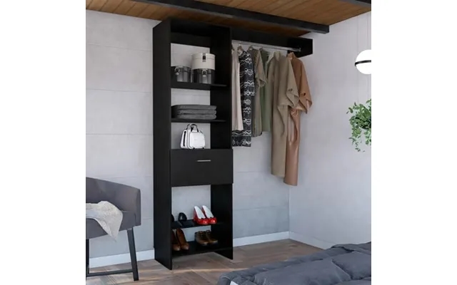 Manchester 150 Closet System Metal Rod Five Open Shelves One Drawer Black product image