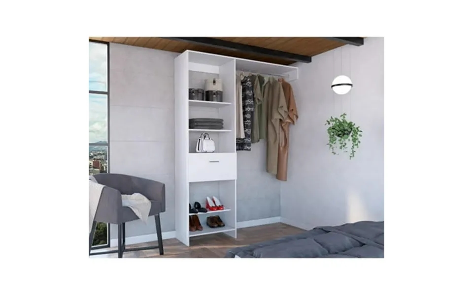 Manchester 150 Closet System Metal Rod Five Open Shelves One Drawer White