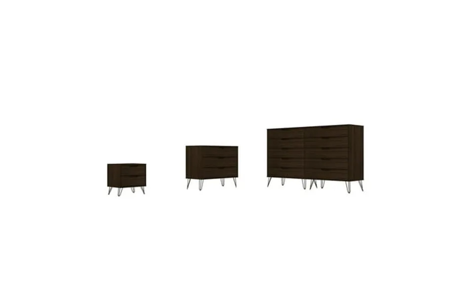 Manhattan Comfort Rockefeller 3-piece Wood Dresser & Nightstand Set In Brown