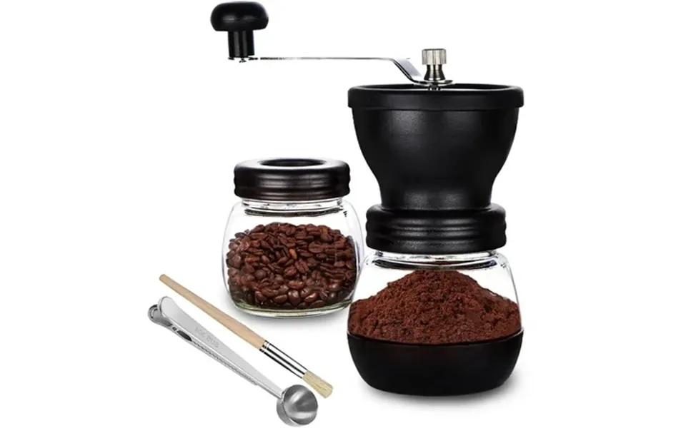 Manual Coffee Bean Grinder With Ceramic Burr Hand Coffee Grinder Mill Small With 2 Glass Jars 11oz Per Jar Stainless Ste