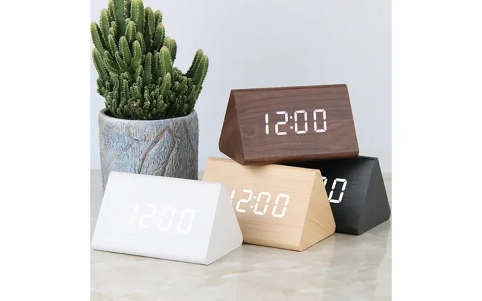 Manunclaims Digital Wooden Alarm Clock Electronic Led Time Display Sound Control & Brightness Adjustment & Temperature G