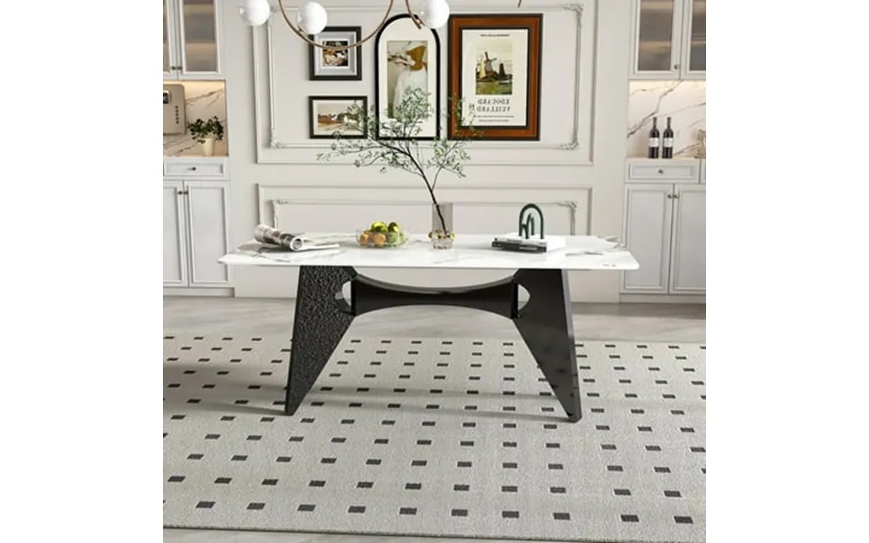 Marble Dining Table For 6-8 71 Modern Luxury Dining Room Table For Kitchen Carrara Gold Rectangular Table With Horse Sta