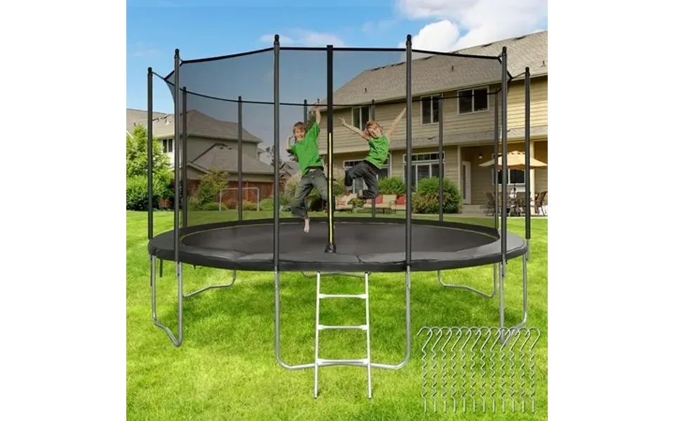 Marnur 14 Ft Trampoline For Kids Max Weight 330 Lbs With Ladder Safety Enclosure Wind Stakes For Backyards Outdoor