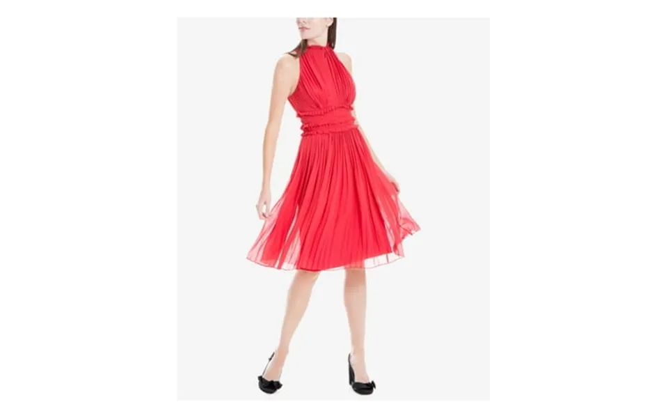 Max Studio Womens Red Pleated Ruffled Sleeveless Crew Neck Mini Cocktail Empire Waist Dress Xs