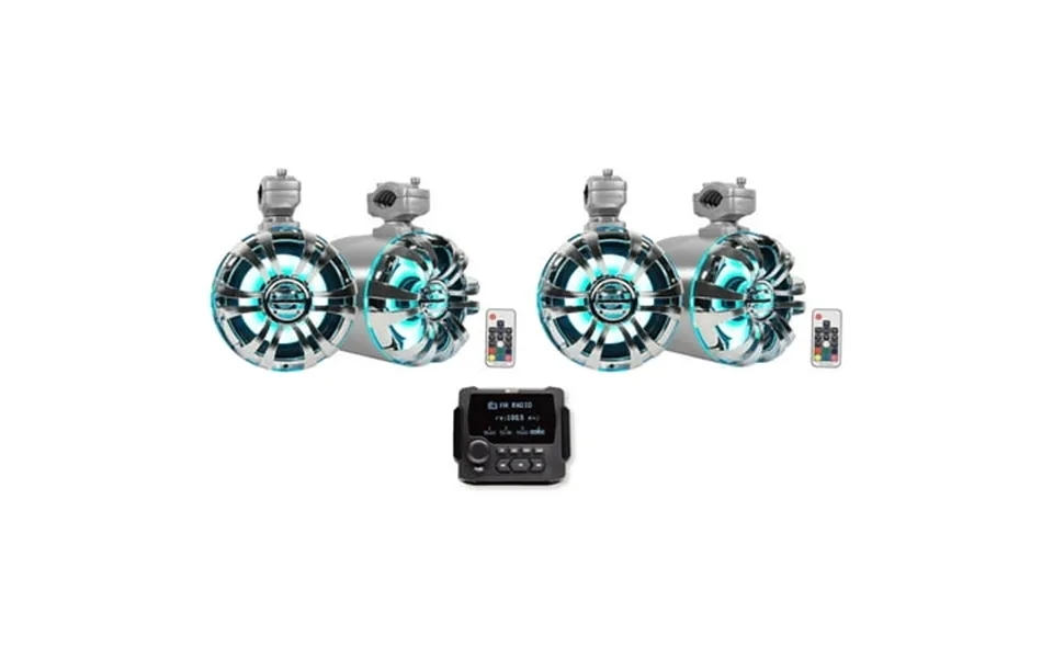 Mb Quart Gmr-lcd Marine Boat Receiver W Bluetooth 4 6.5 Led Tower Speakers