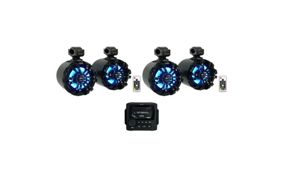 Mb Quart Gmr-led Marine Boat Bluetooth Receiver 4 Black 6.5 Led Tower Speakers