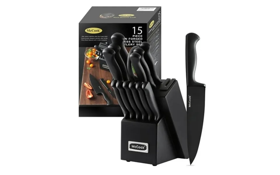 Mccook Mc21b Black Knife Set 15 Pcs High Carbon One Piece Forged Stainless Steel Kitchen Knife Set Knife Set With Block