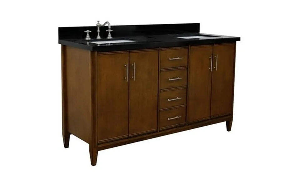 Mcm 61 Double Rectangle Sink Vanity In Walnut Black Granite Stone