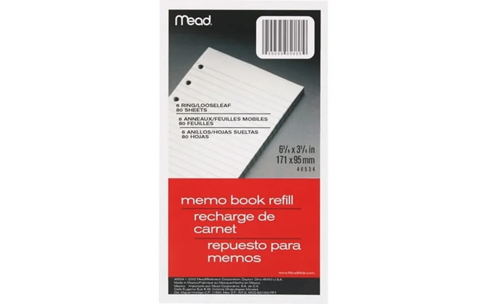 Mead Loose-leaf Memo Book Refill Pages 6 Hole Punched Narrow Ruled 3 34 X 6 34 -