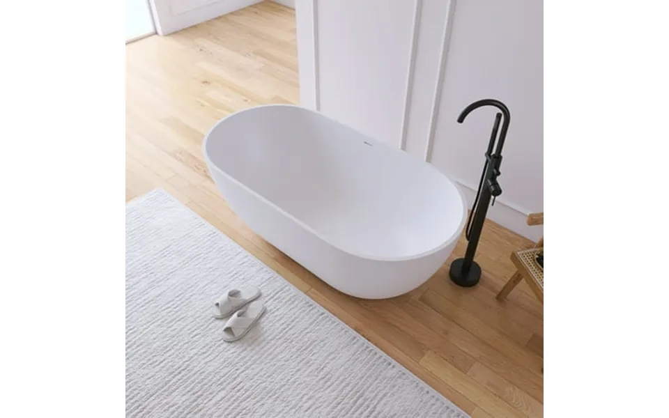 Medunjess 59 Resin Stone Freestanding Bathtub Solid Surface Soaking Tub Modern Solid Surface Soaking Stand Alone Tub Wit