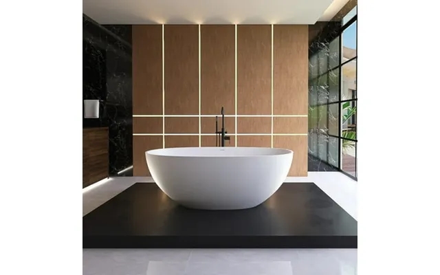 Medunjess 61 Freestanding Solid Surface Resin Stone Bathtub Modern Design Stand Alone Tub Soaking Tub With Overflow And  product image