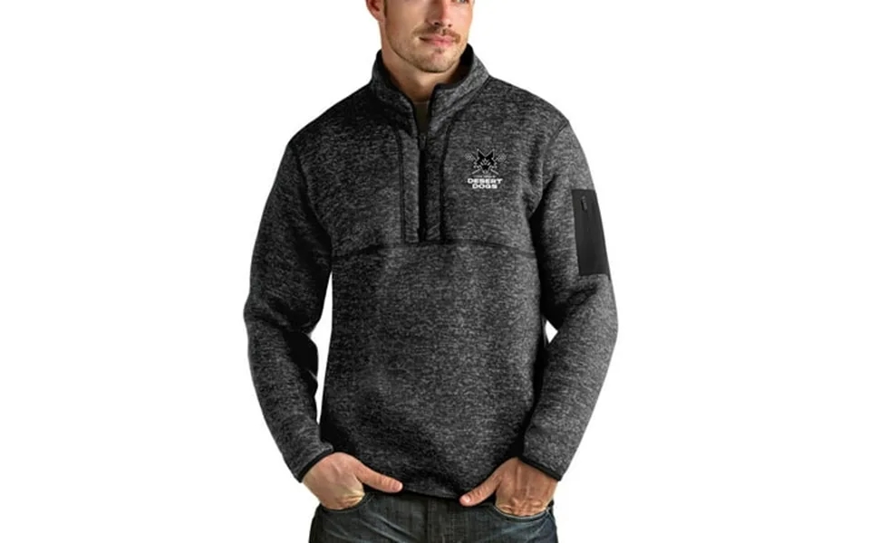 Men S Antigua Heather Black Las Vegas Desert Dogs Team Logo Fortune Half-zip Pullover Jacket