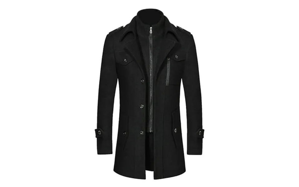Men S Autumn And Winter Coats Double-collar Woolen Coat Thickened Collar Mid-length Woolen Zipper Rain Snow Jacket Mens