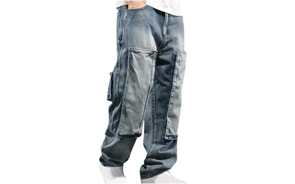 Men S Casual Cargo Denim Work Pants Jeans With Cargo Pockets Blue